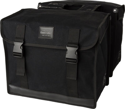 Fastrider canvas hybride 94 dubbele fietstas zwart 56l - afgeschuind - waterafstotend canvas - reflecterend - geschikt voor e-bike