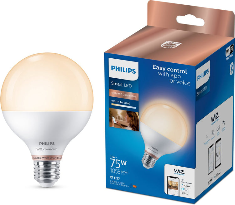 Philips smart lighting philips smart led globe - slimme led verlichting - warm- tot koelwit licht - e27 - 75w - mat - wi-fi