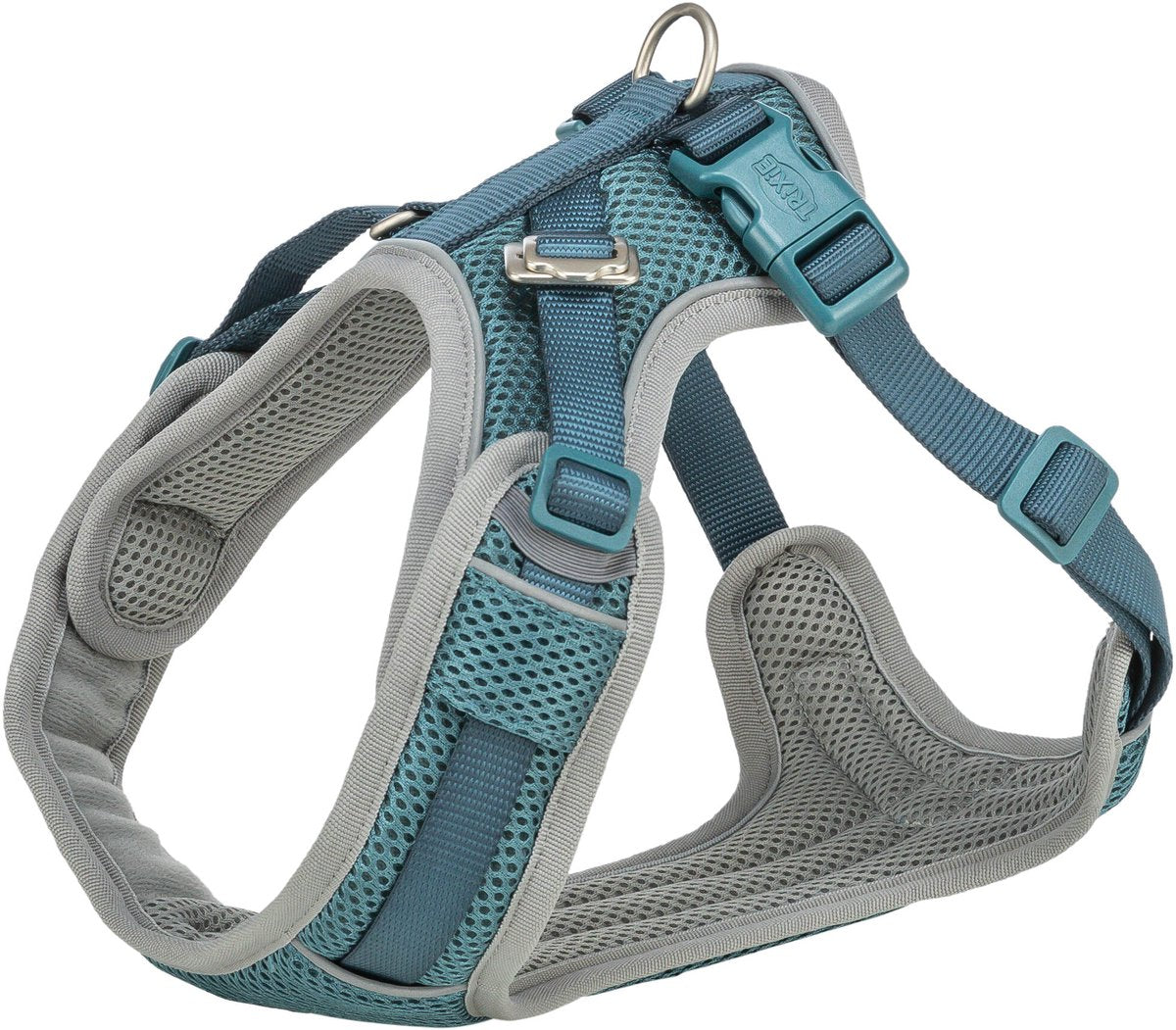 Trixie hondentuig - premium flexmesh brede borst petrol - maat l 63-92x2.5 cm, verstelbaar, reflecterend