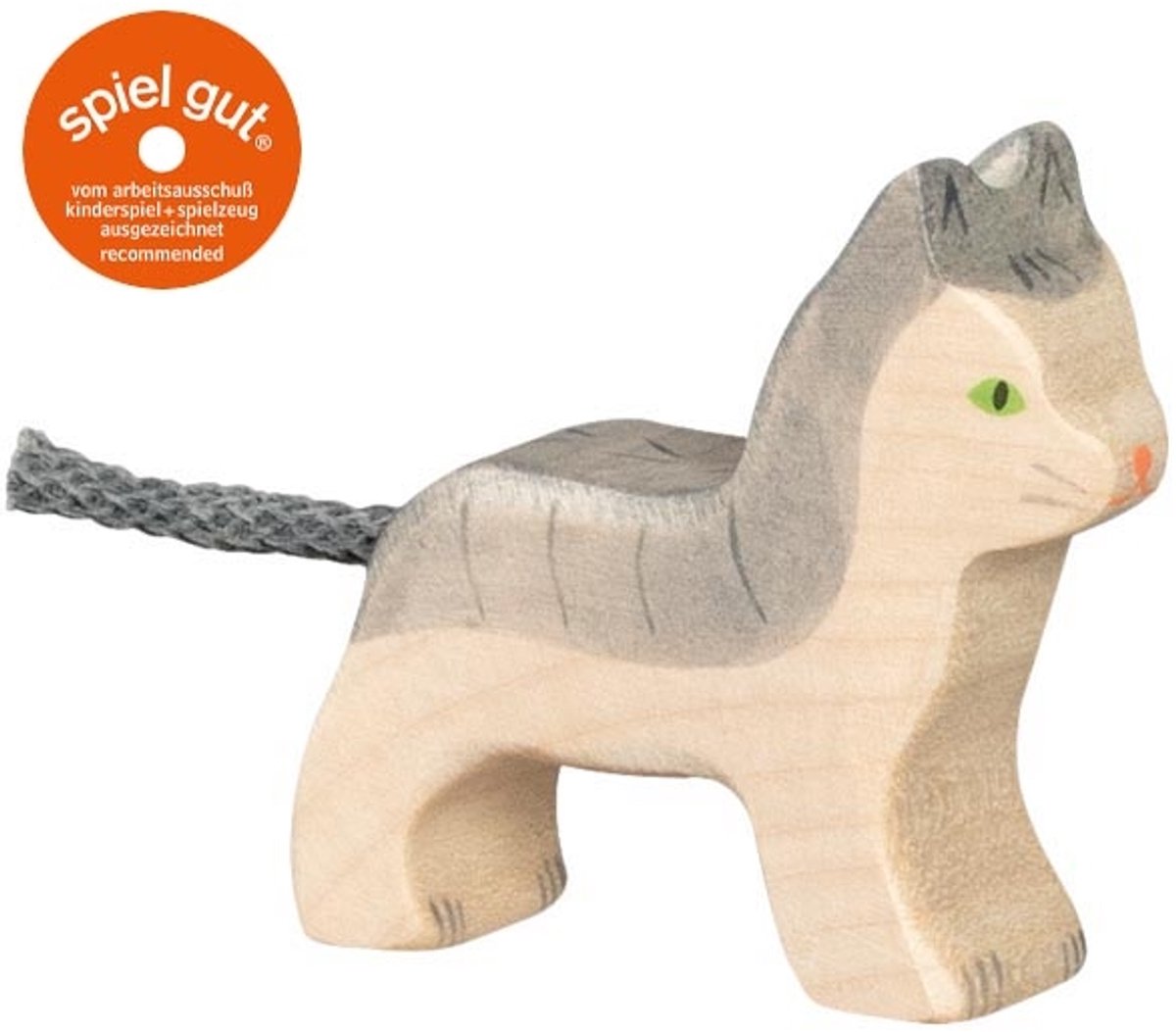 Holztiger boerderij - kat klein grijs - 6x2x5cm - houten figuur - handgemaakt