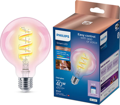 Philips led philips smart led globe filament - slimme led-verlichting - gekleurd en wit licht - e27 - transparant - 40w - wi-fi