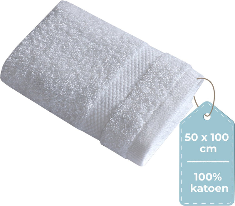 Hush. living hush living handdoek - per stuk - 50×100 cm - 100% katoen - zware kwaliteit 500g m2 - stijlvol boord en ophanglus - wit