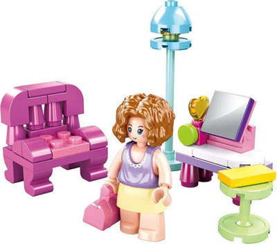 Sluban girls dream woonkamer bouwspeelgoed kinderen vanaf 6 jaar – constructiespeelgoed modelbouw woonkamer set – bouwdoos met 56 bouwstenen en 1 minifiguur – m38-b0800c