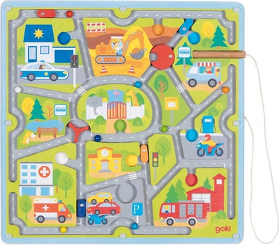 Goki houten magneet doolhof kleine stad