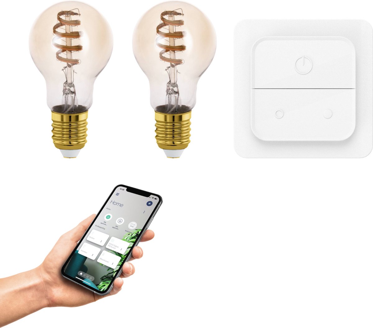 Eglo connect.z smart starterspakket - 2x e27 led lampen - wall switch - instelbaar wit licht - dimbaar - zigbee