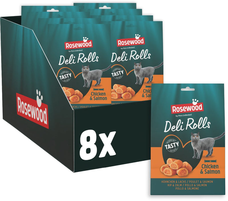 Rosewood deli rolls kattensnack kip en zalm 8 x 40 g - zachte kattensnoepjes - zonder zout of suiker