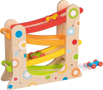 Goki houten speelgoed - ballenbaan met auto's - 28,9x8,5x28cm - met 3 autootjes - 2 jaar