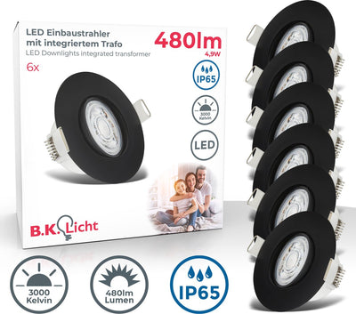 Briloner b.k.licht - led badkamer inbouwspots - zwart - set van 6 - badkamerverlichting - ip65 - kantelbaar - 9 x 4,2 cm (dxh)