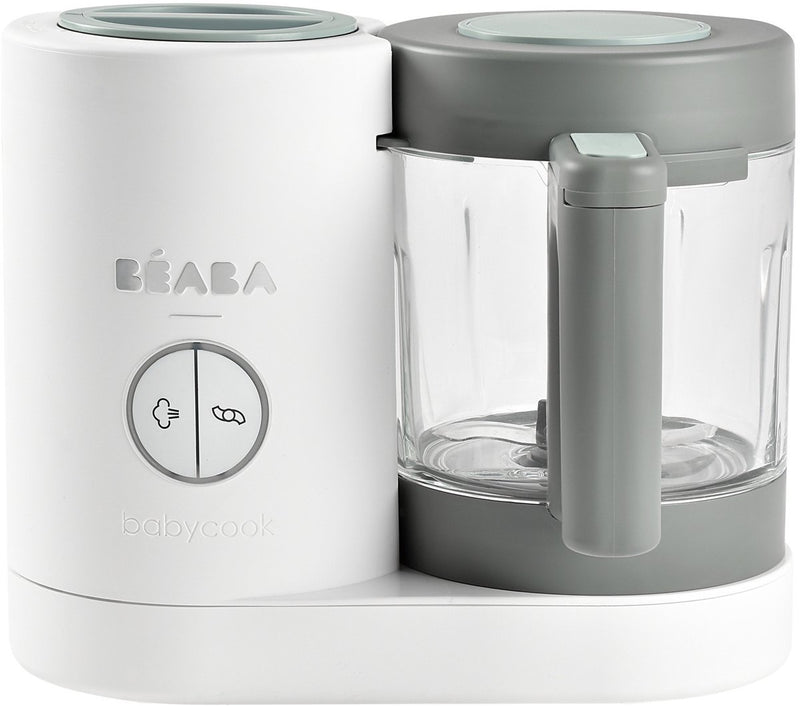 Béaba babycook neo foodprocessor - stomen, mixen, ontdooien en opwarmen in eén toestel - glazen kom van 1250 ml en inox mand van 1000 ml - tot 4 porties van 150 g - licht- en geluidssignaal bij einde cyclus - grijs