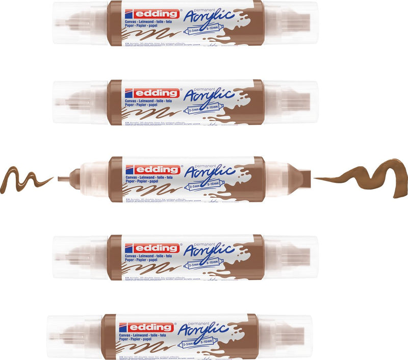 Edding 5400 acrylic 3d double liner hazelnoot – 5 acryltubes – dubbele punt 2-3 mm 5-10 mm – hoogwaardige waterbasis acrylverf voor canvas, hout papier