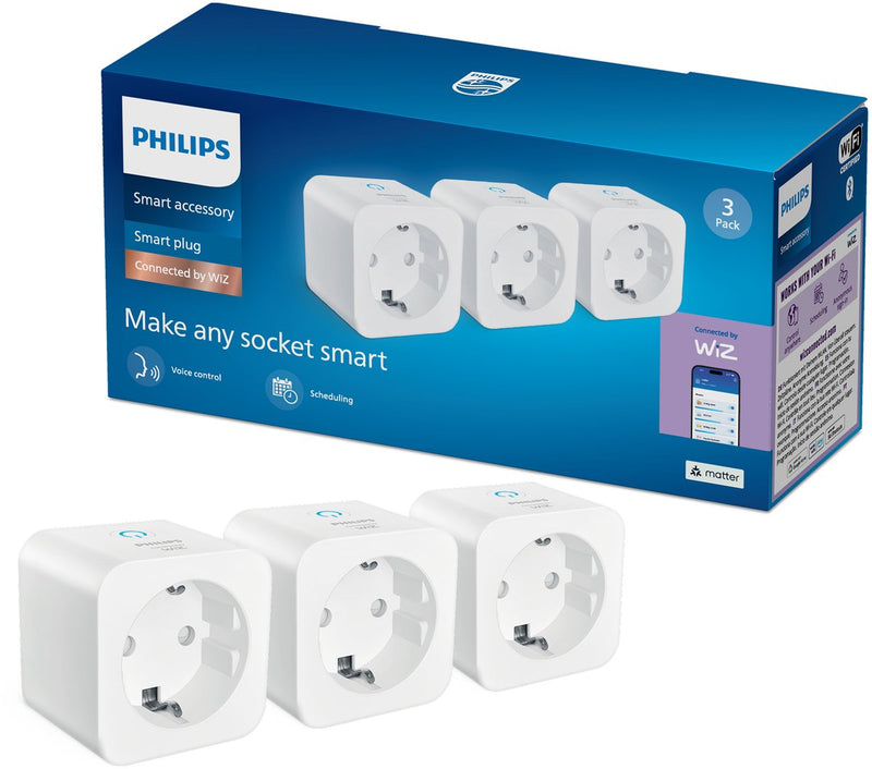 Philips lighting philips smart lighting - slimme stekker - 3 pack - maak andere apparaten slim - stekkertype f - wit - werkt met de wiz app - wifi