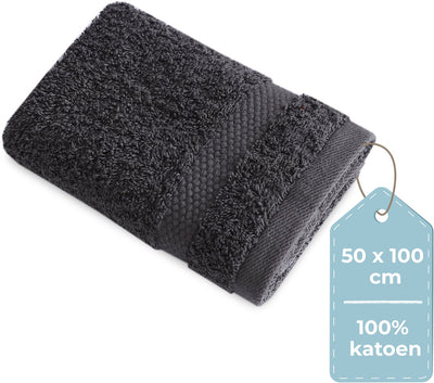 Hush. living hush living - handdoek 100% katoen - per stuk - 50×100 cm - zware kwaliteit 500g m2 - stijlvol boord en ophanglus - antraciet