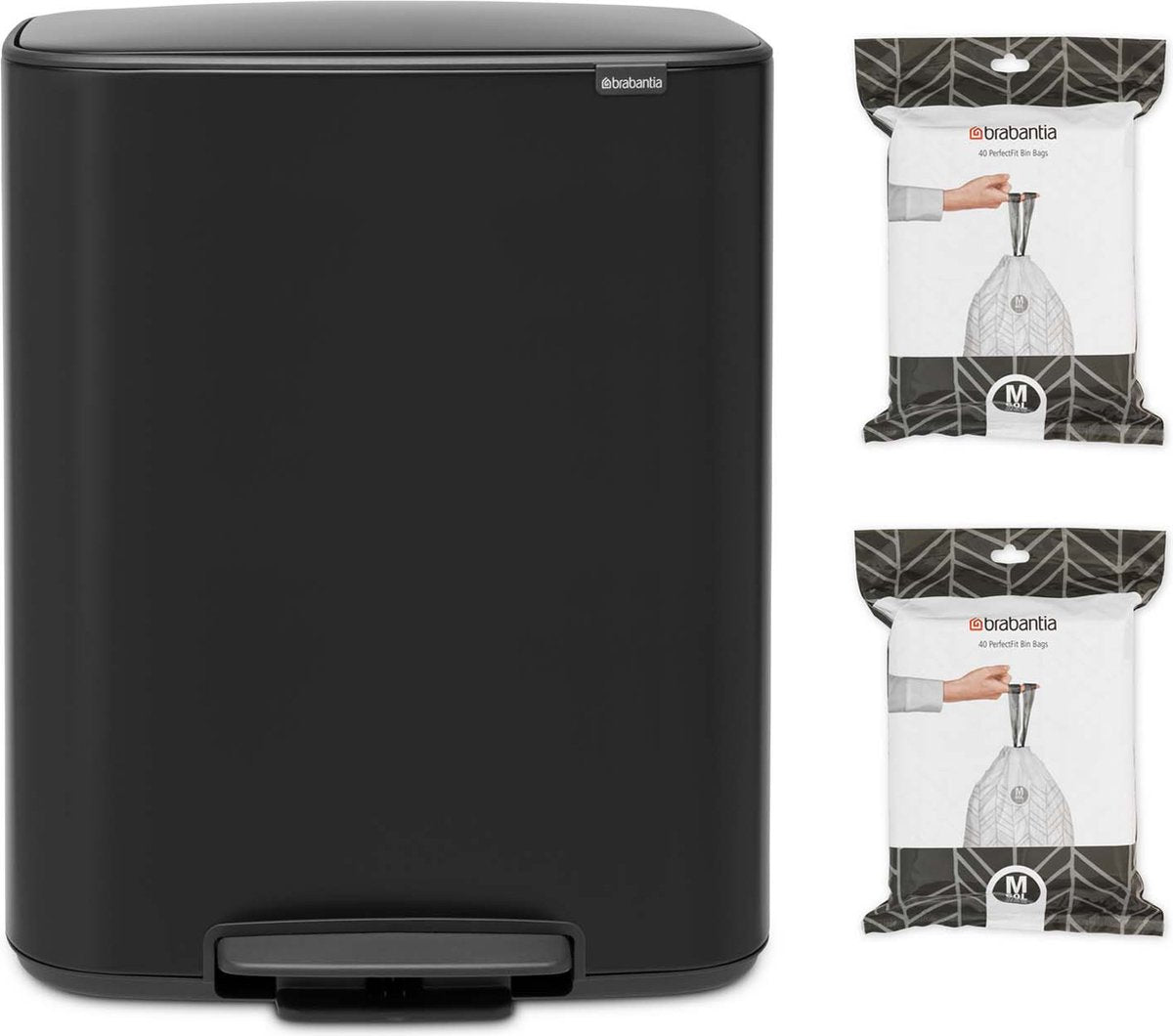 Brabantia bo prullenbak - 60 liter - 1 vak - met 80 vuilniszakken - matt black