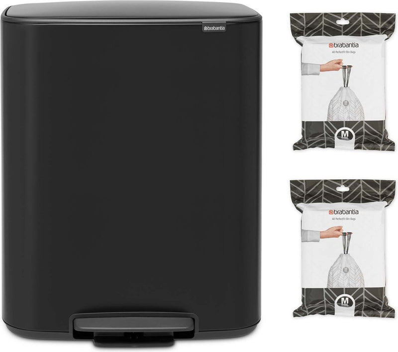 Brabantia bo prullenbak - 60 liter - 1 vak - met 80 vuilniszakken - matt black