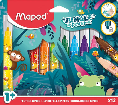 Maped office maped viltstift jungle fever jumbo | etui van 12 stuks | assorti