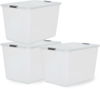 Iris storage opbergbox met clips - 60l - xxl opslag - stapelbaar -kunststof - transparant grijs - set van 3