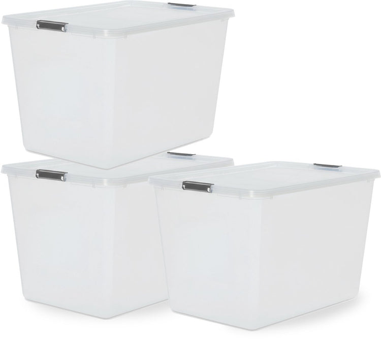 Iris storage opbergbox met clips - 60l - xxl opslag - stapelbaar -kunststof - transparant grijs - set van 3