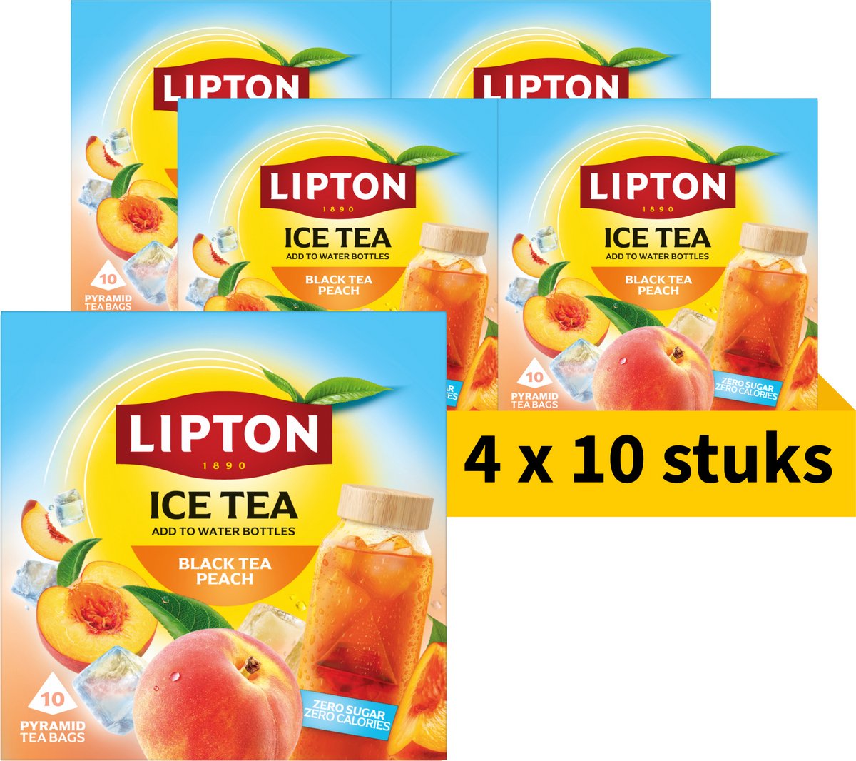 Lipton ice tea black tea peach - 40 piramide theezakjes - zwarte thee perzik - 4 x 10 zakjes - voordeelverpakking