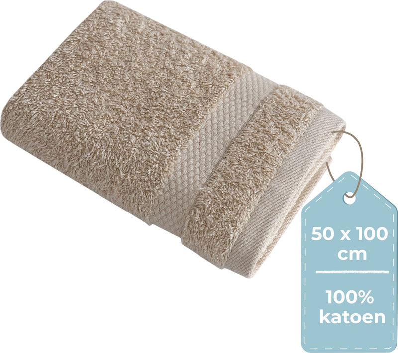 Hush. living hush living handdoek - per stuk - 50×100 cm - 100% katoen - zware kwaliteit 500g m2 - stijlvol boord en ophanglus - zand