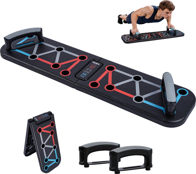 Hush sport push up board - inclusief verstelbare handgrepen - met kleur gecodeerde trainingsposities - voor borst, schouders, armen rug - handig opvouwbaar meeneembaar - max. 150 kg