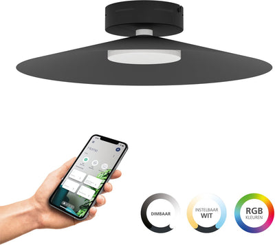 Eglo connect.z conomavilla-z smart plafondlamp - ø 45 cm - zwart wit - instelbaar rgb wit licht - dimbaar - zigbee
