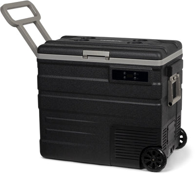 Steamy -e single zone roller elektrische compressor koelbox op wielen - single zone - 65 liter - 12v en 230v - voor auto en camping - zwart
