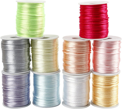 Creotime satijnkoord, 2 mm, pastelkleuren, 50 m, 10 rol