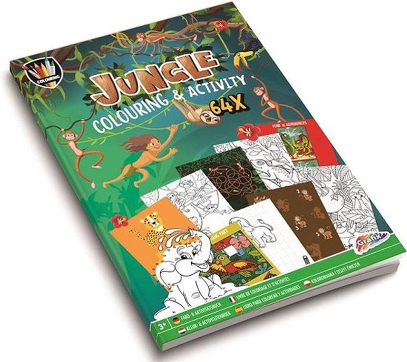 Grafix kleur- en activiteitenboek - jungle - a4 - 64 pagina's - kleurboek - kinderen - cadeau - activiteiten - boek - meisjes - jongens - geschenk - tekeningen - doeboek - inkleuren - kleurplaat - colouring book - kleurplezier - opdrachten boekje