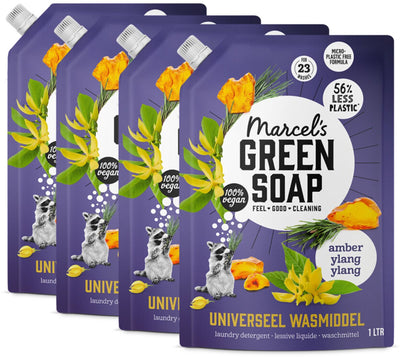 Marcel's green soap universeel wasmiddel navulling - amber ylang ylang - 4 x 1l - 92 wasbeurten