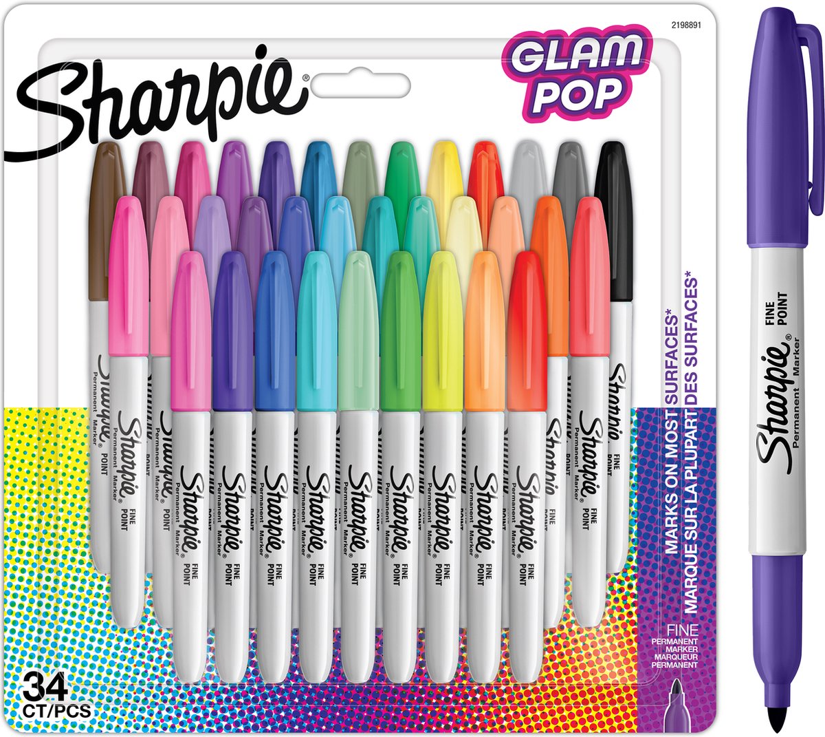 Sharpie glam pop permanent markers - 34 markers - multicolor - fijne punt