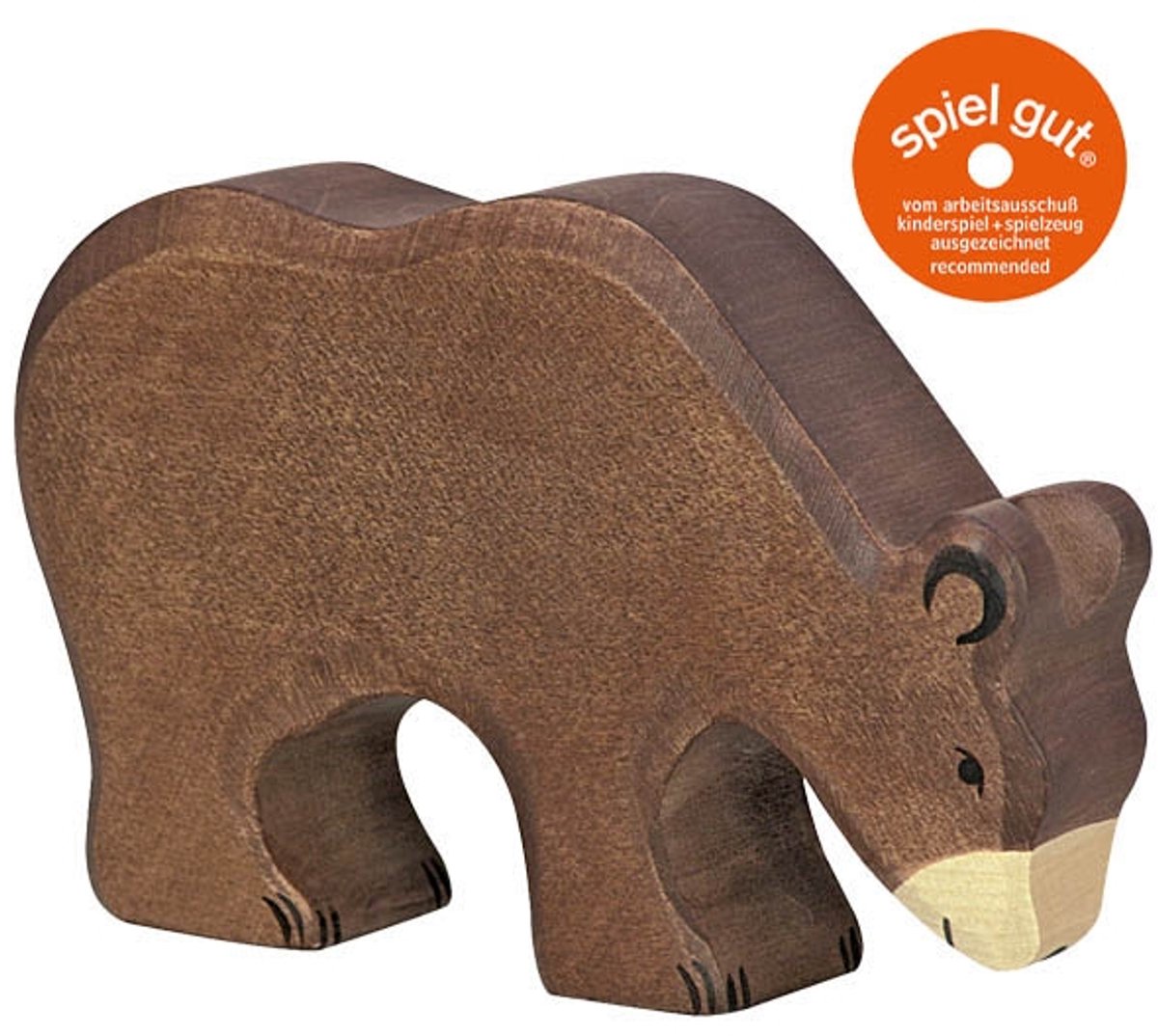 Holztiger wildernis - bruine beer etend - 15x3x11cm - houten figuur - handgemaakt