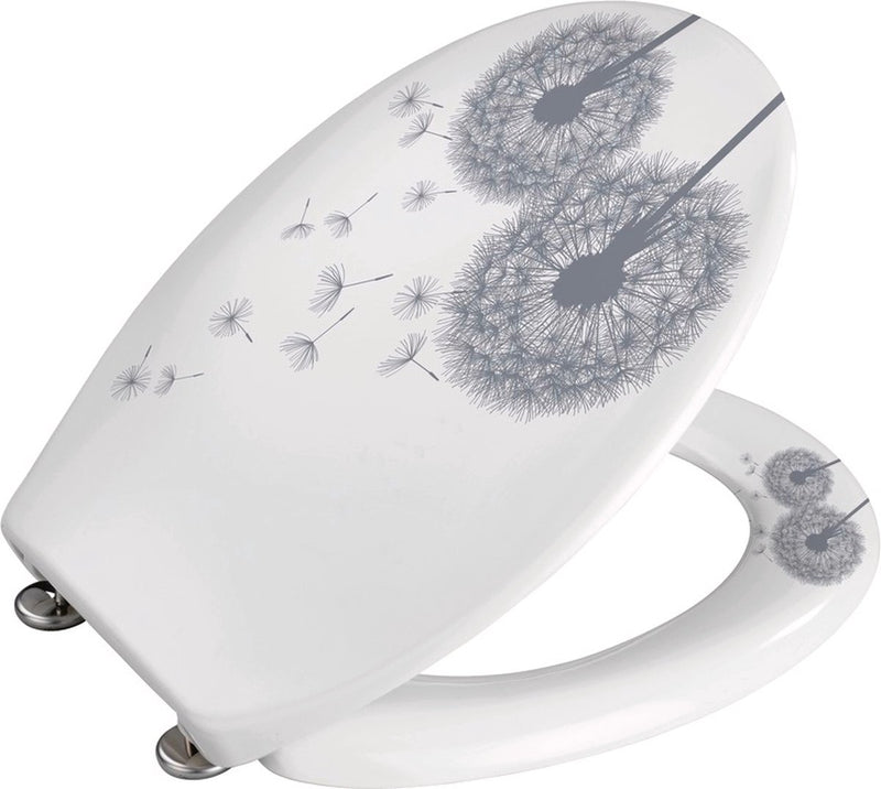 Wenko wc bril astera - antibacterieel duroplast met print - easy-close softclose sluiting - fix-clip bevestiging afklikbaar in rvs - toiletbril decor - toiletzitting met print