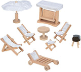 Goki poppenhuismeubeltjes: tuinmeubelen, 9-delig, schommel h10,5cm, hout en tekstiel, 3+ - afbeelding 1