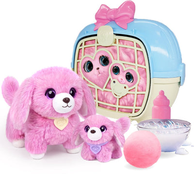 Moose scruff a luvs - mystery knuffels mama baby in draagmand - hondenfamilie speelset
