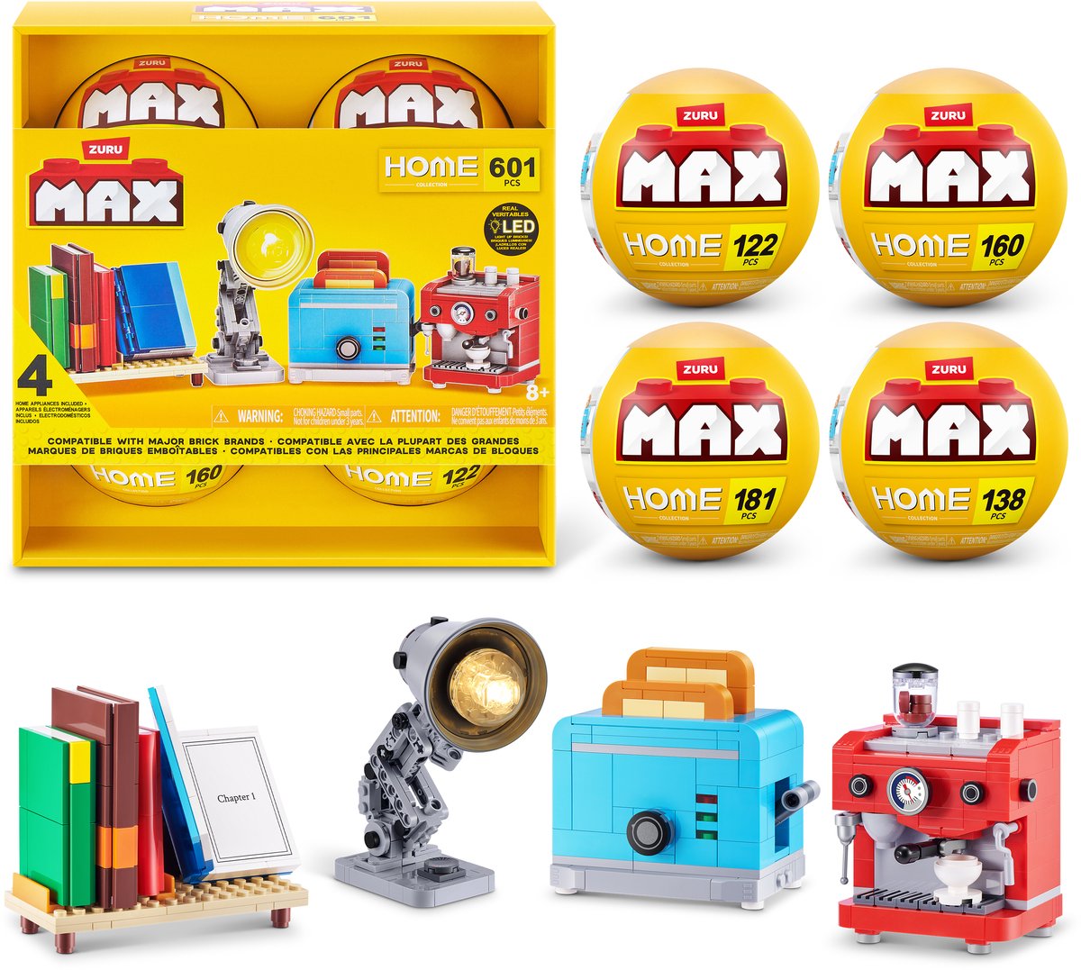 Max zuru home bouwset - boeken, koffie, broodrooster en lamp - 4-pack