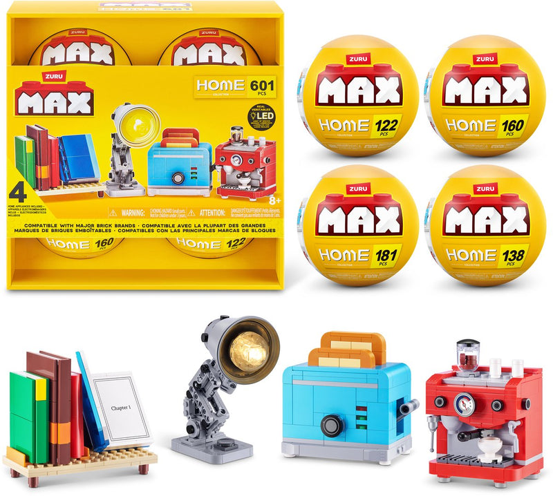 Max zuru home bouwset - boeken, koffie, broodrooster en lamp - 4-pack