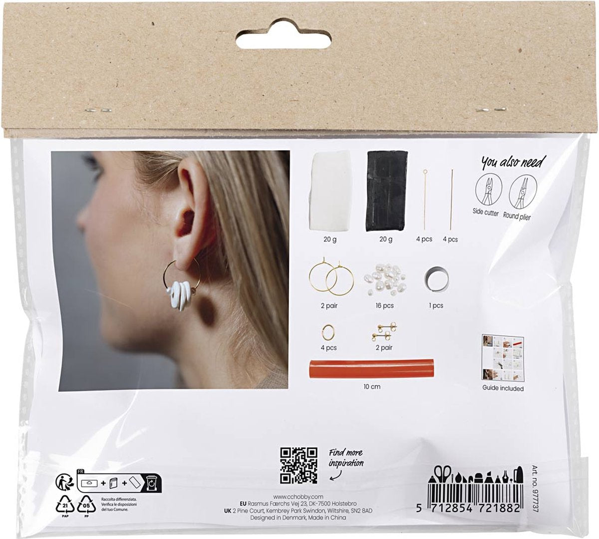 Creativ company cc mini hobbyset sieraden klei oorbellen zwart wit