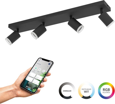 Eglo connect.z melitello-z smart spot - led - 68 cm - zwart - instelbaar rgb wit licht - dimbaar - zigbee