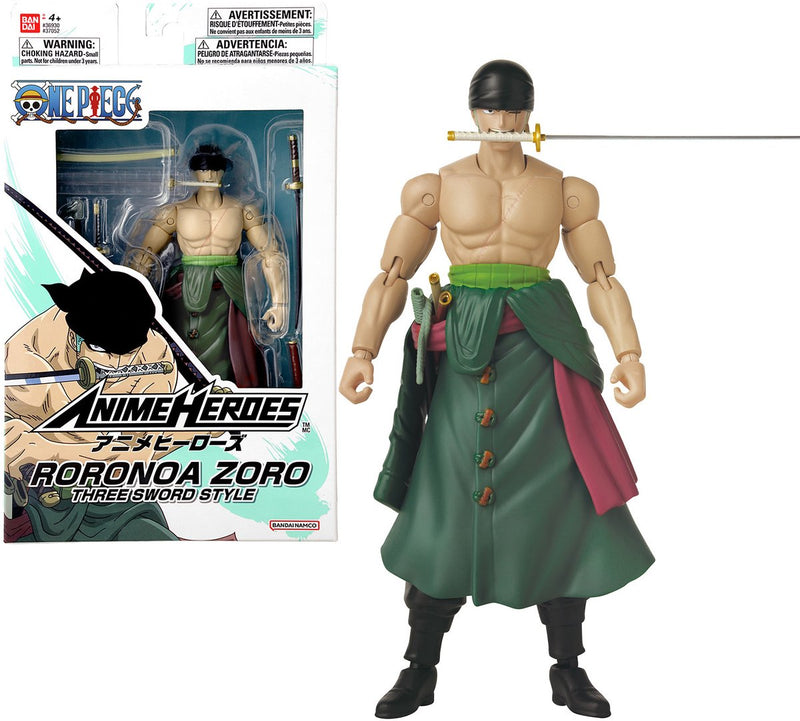 Bandai - anime heroes - one piece figuur - roronoa zoro figuur 17 cm drie zwaard stijl - officieel gelicenseerd one piece - zoro 3 sword manga actiefiguur - kinderspeelgoed 4 jaar oud en + - 37052