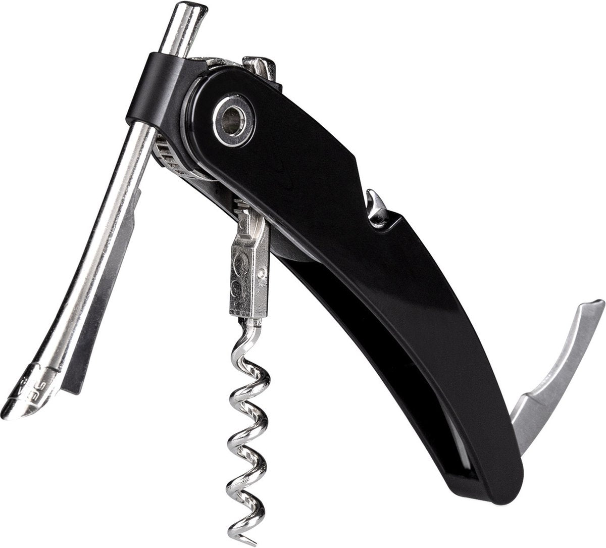 Vacuvin vacu vin single pull kurkentrekker zwart – 3-in-1 kelnersmes – met capsulesnijder en flesopener