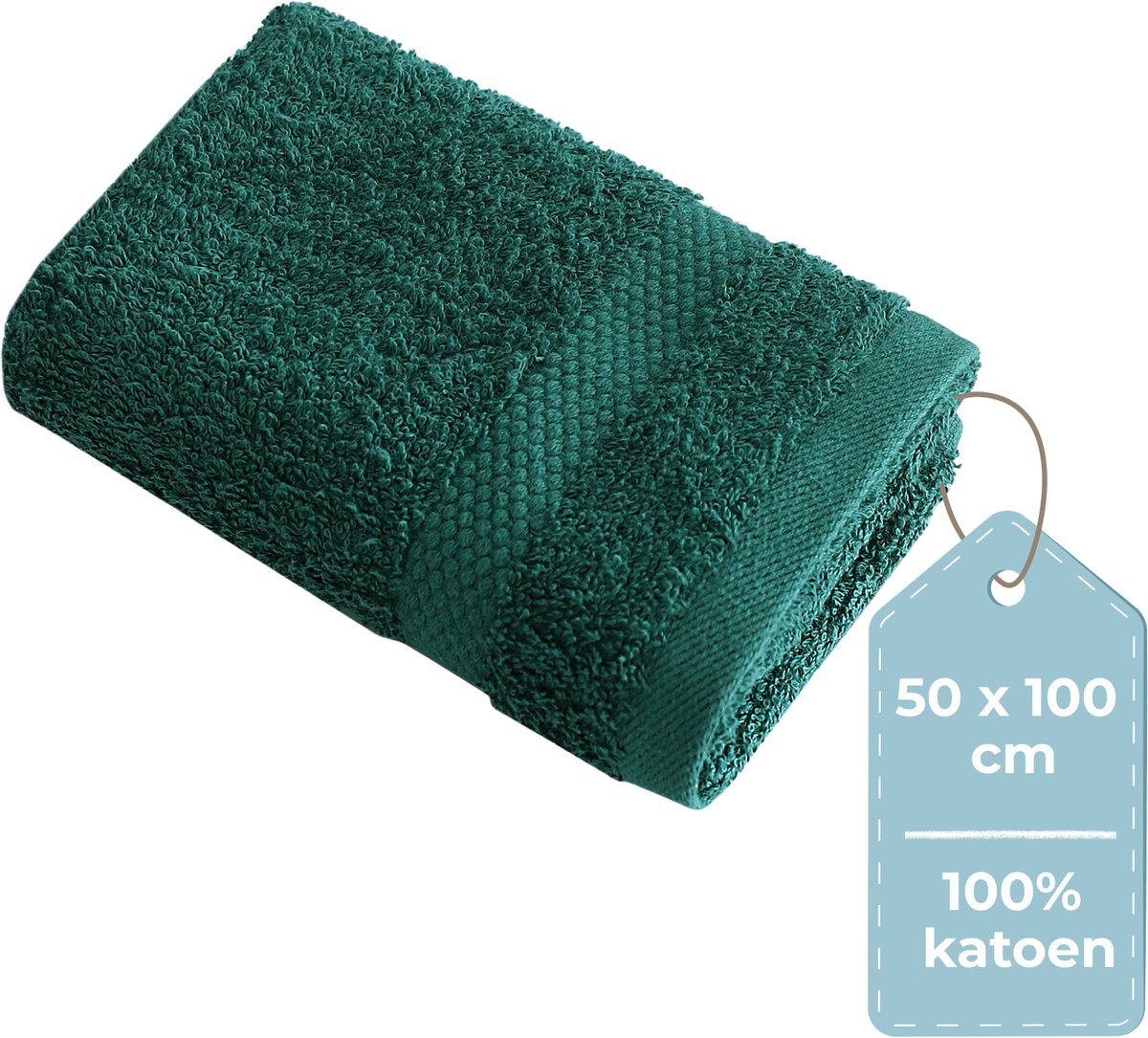 Hush. living hush living - handdoek 100% katoen - per stuk - 50×100 cm - zware kwaliteit 500g m2 - stijlvol boord en ophanglus - donkergroen