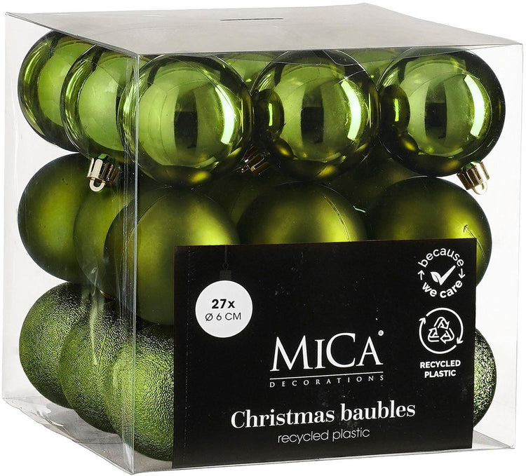 Mica decorations kerstballen set - 27 stuks - ø6 cm - onbreekbaar - donkergroen