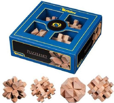 Philos - puzzelset, 4 houten puzzels 21x21x7.5 cm - mental training