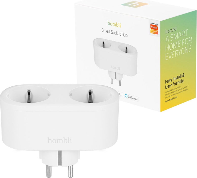 Hombli slimme stekker - 2 contacten - wifi - timerfunctie - compitabel met amazon alexa en google home - bediening via app - 1 stuks - wit