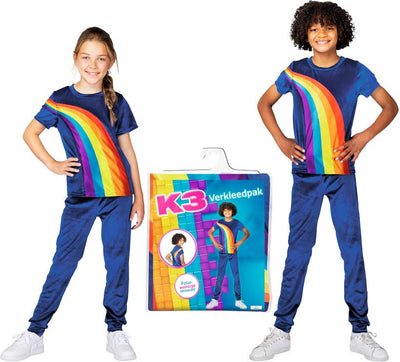 K3 verkleedkleding - verkleedpak regenboog blauw 6 8 jaar - maat 134