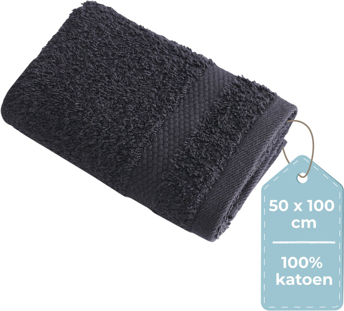 Hush. living hush living - handdoek 100% katoen - per stuk - 50×100 cm - zware kwaliteit 500g m2 - stijlvol boord en ophanglus - zwart