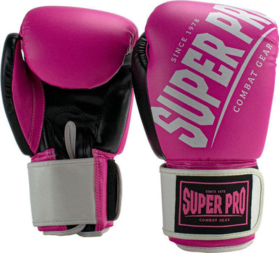 Super pro combat gear (kick)bokshandschoenen rebel zwart roze wit 12oz