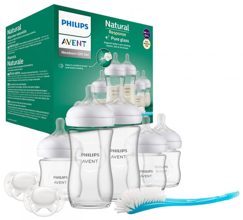Philips avent natural response – glazen cadeauset – 5 flessen + 2 fopspenen + flessenborstel - scd879 11