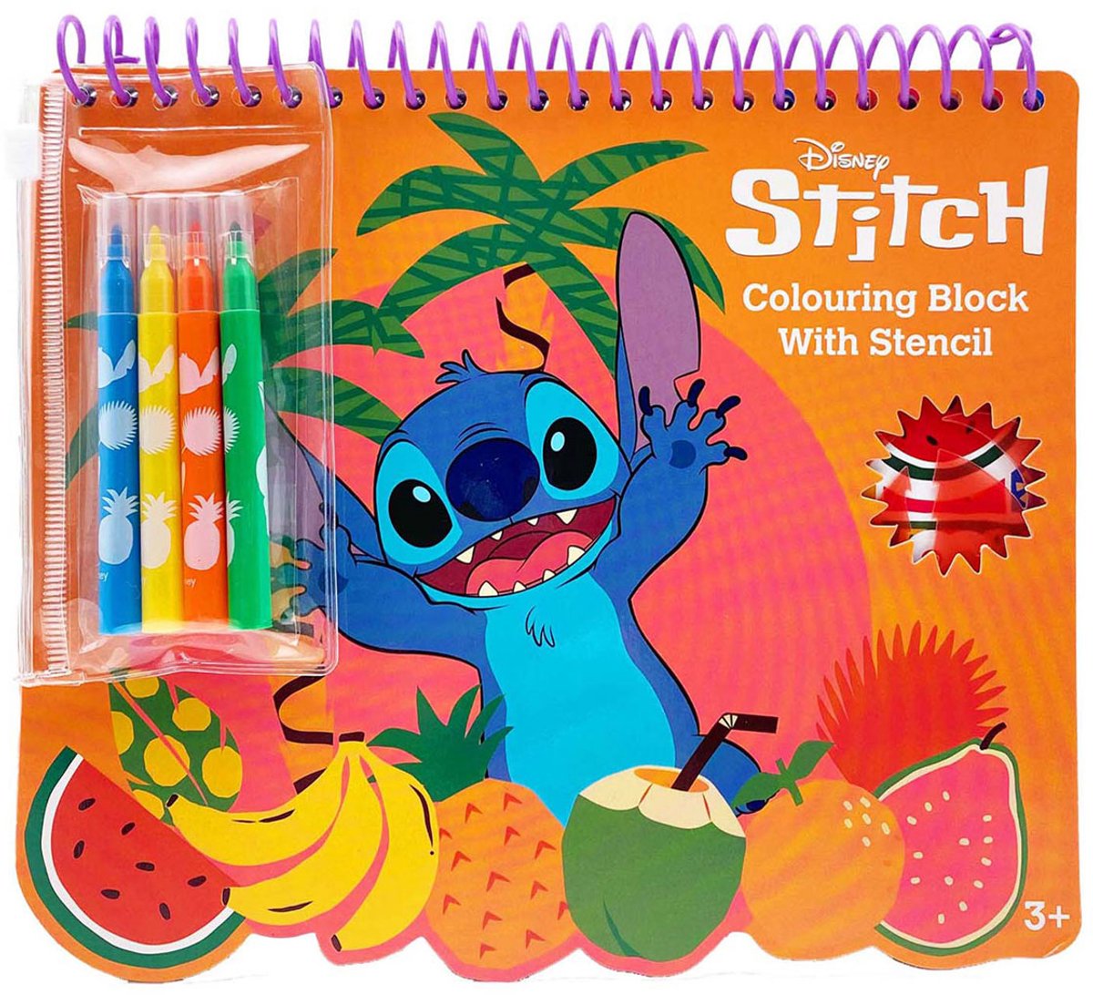 Merkloos sans marque stencil tekenblok disney stitch kleurboek met stickers en stiften.
