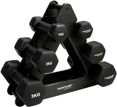 Tunturi gewichten - halterset - dumbbell set - neopreen dummbbells - 1 t m 3kg - 3 paar - incl. gratis fitness app